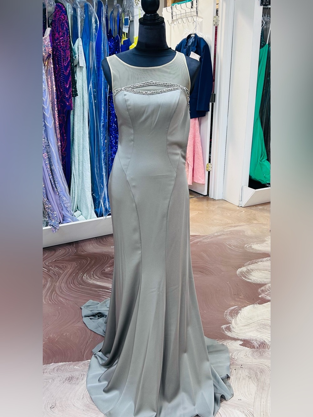 Sleek Silver Gray Embellished Maxi Dress